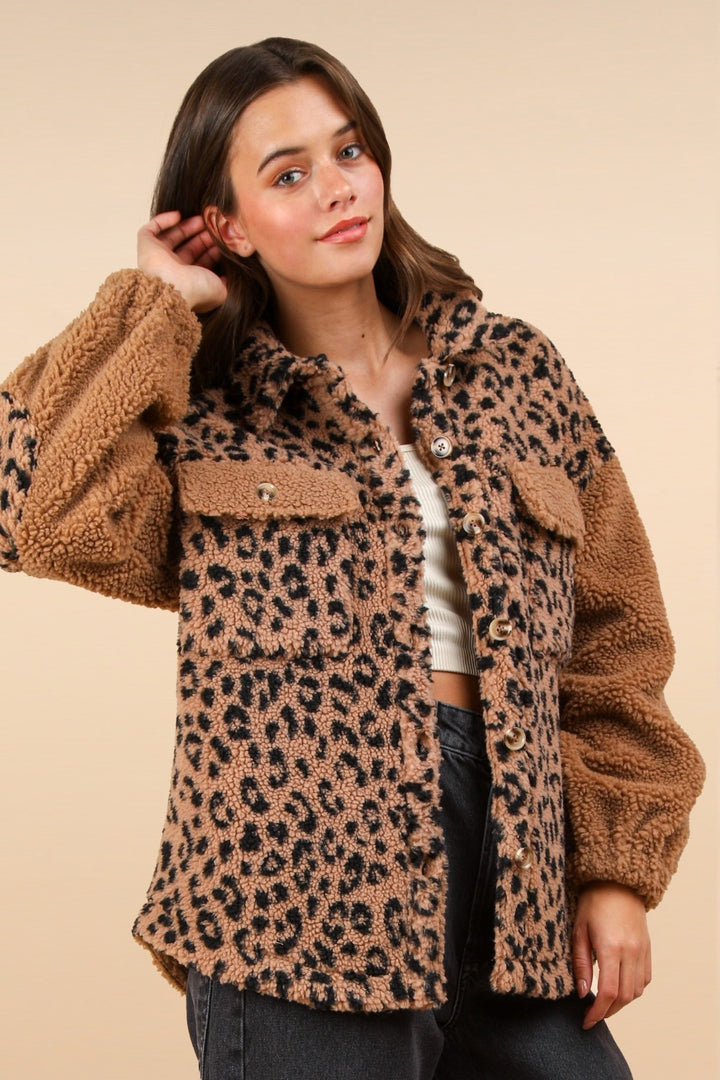 Fuzzy Leopard Button Down Jacket