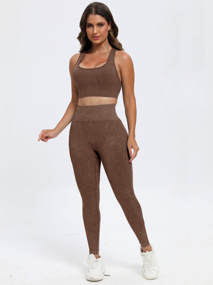 Scoop Strap Top & Pants Active Set in Dark Brown