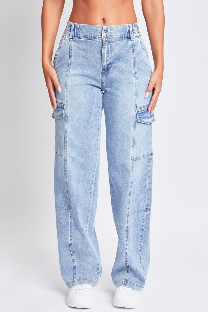 High-Rise Cargo Jeans In Wash Blue