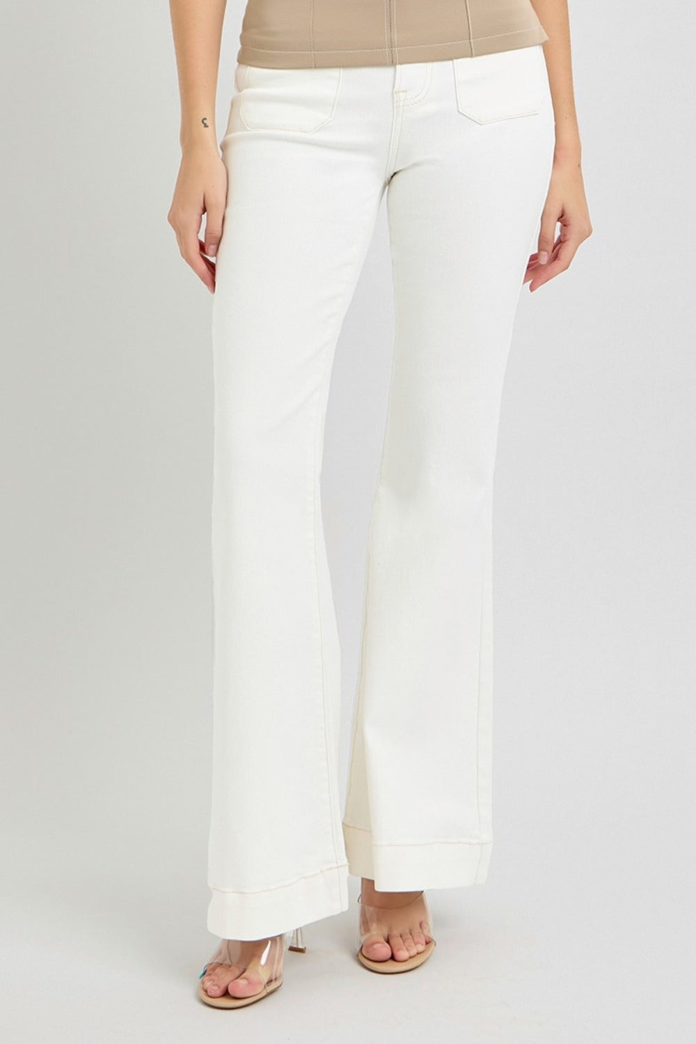 High Rise Flare Jeans In Cream