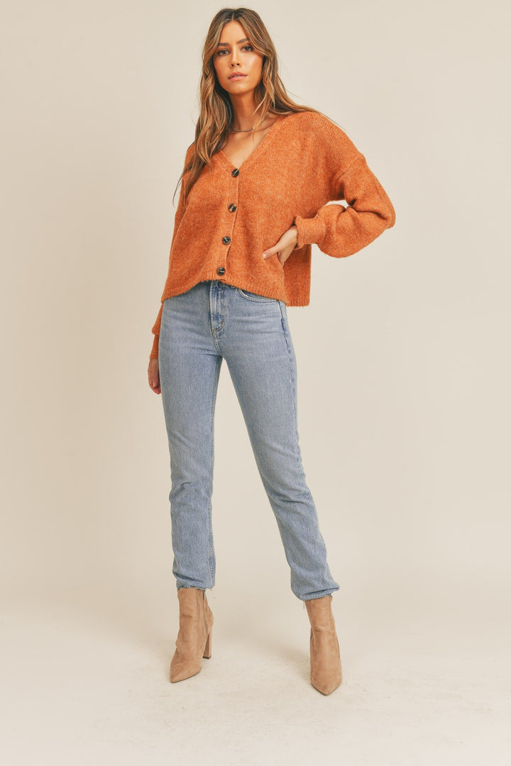 Long Sleeve Button Down Sweater in Rust