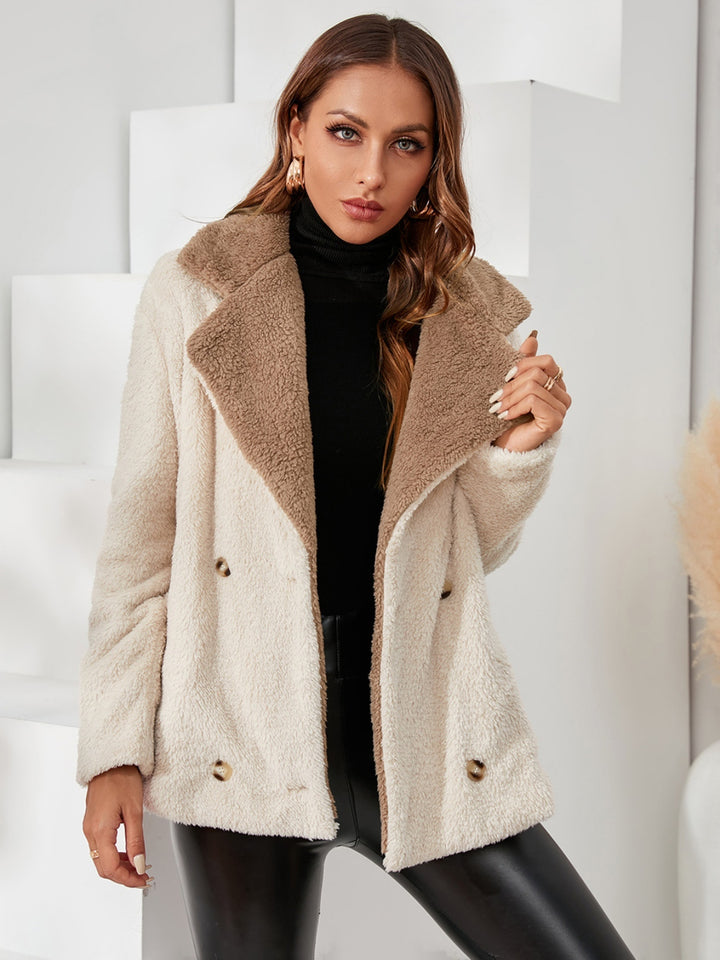 Fuzzy Button Up Coat in Tan