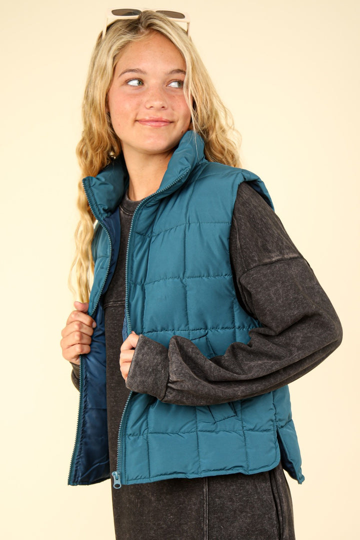 Zip Up Puffer Padded Vest in Sea Foam