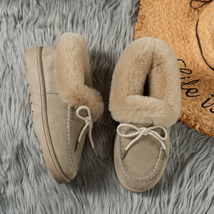 Fuzzy Tied Round Toe Boots