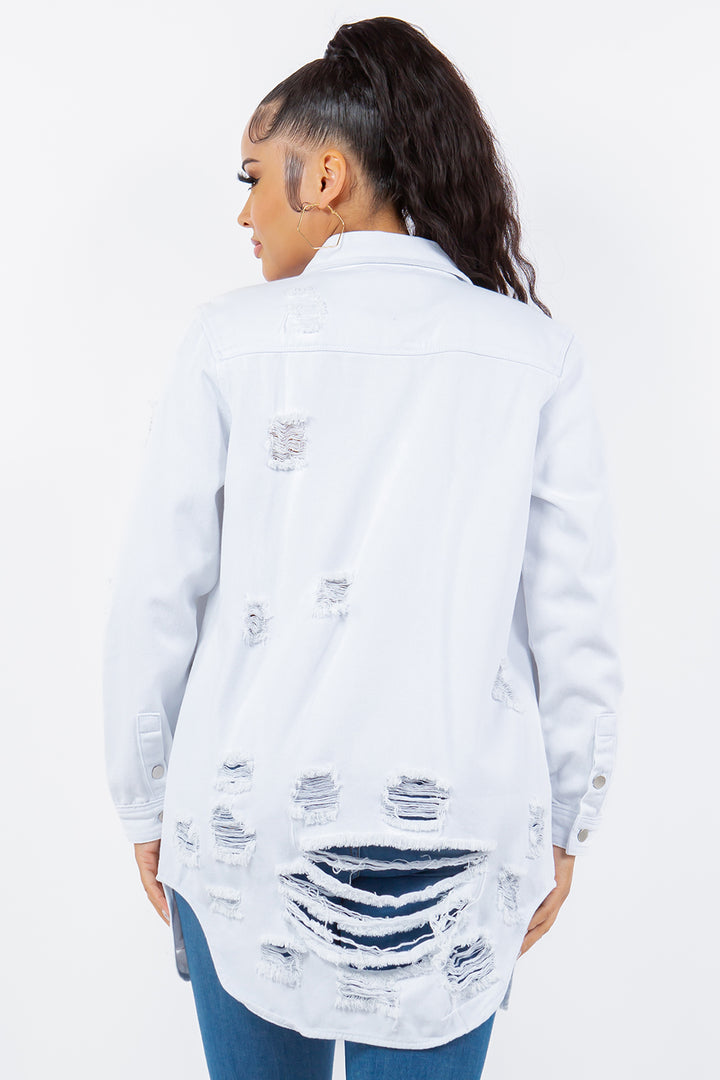 Distressed Denim Jacket In White