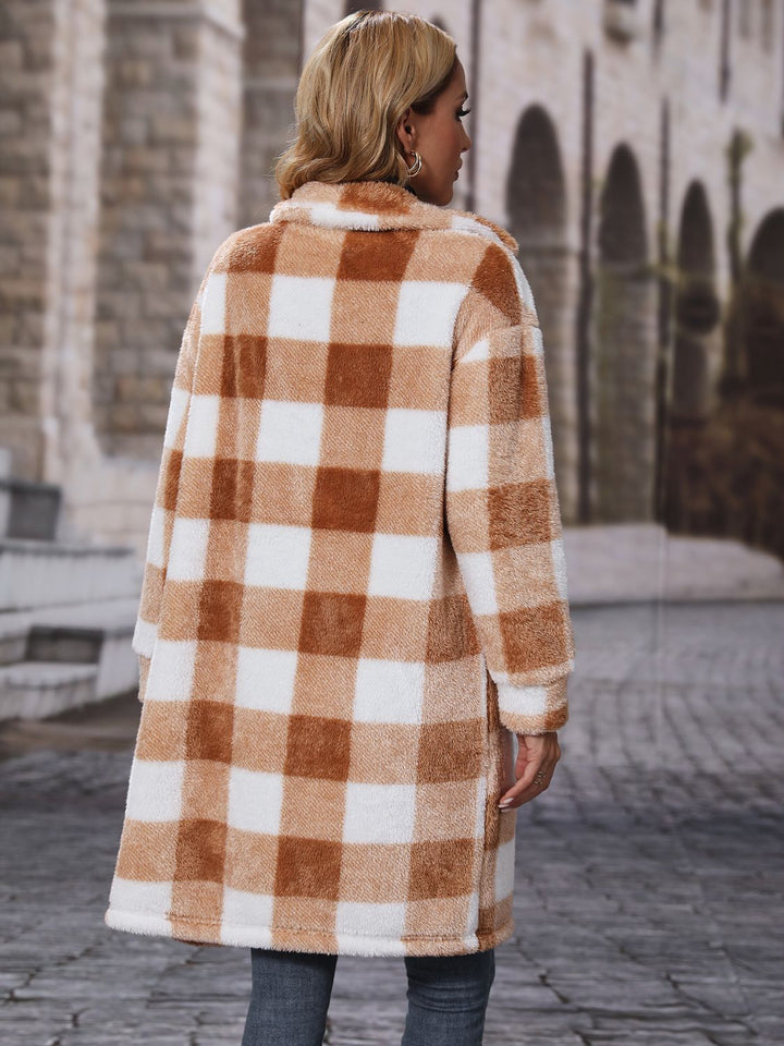 Plaid Collared Button Down Coat in Chestnut