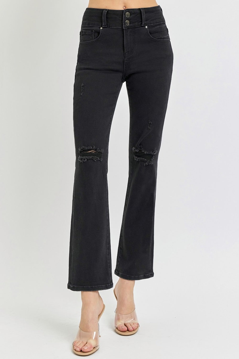 High Rise Ankle Bootcut Jeans in Black