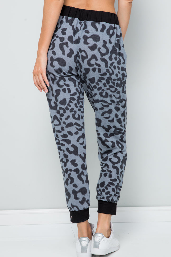 Gray Leopard Contrast Sweatpants