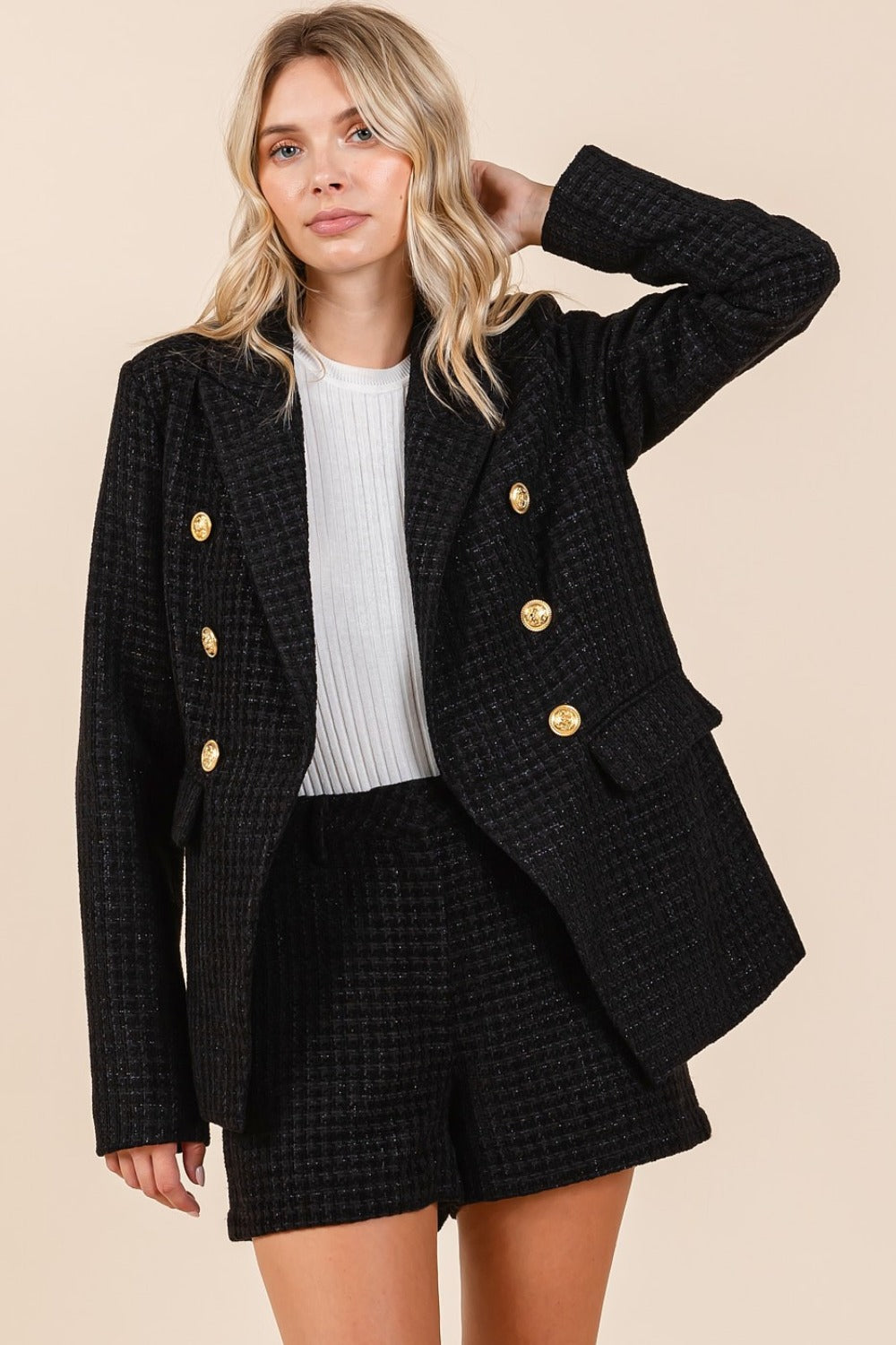 Plaid Texture Double-Breasted Blazer