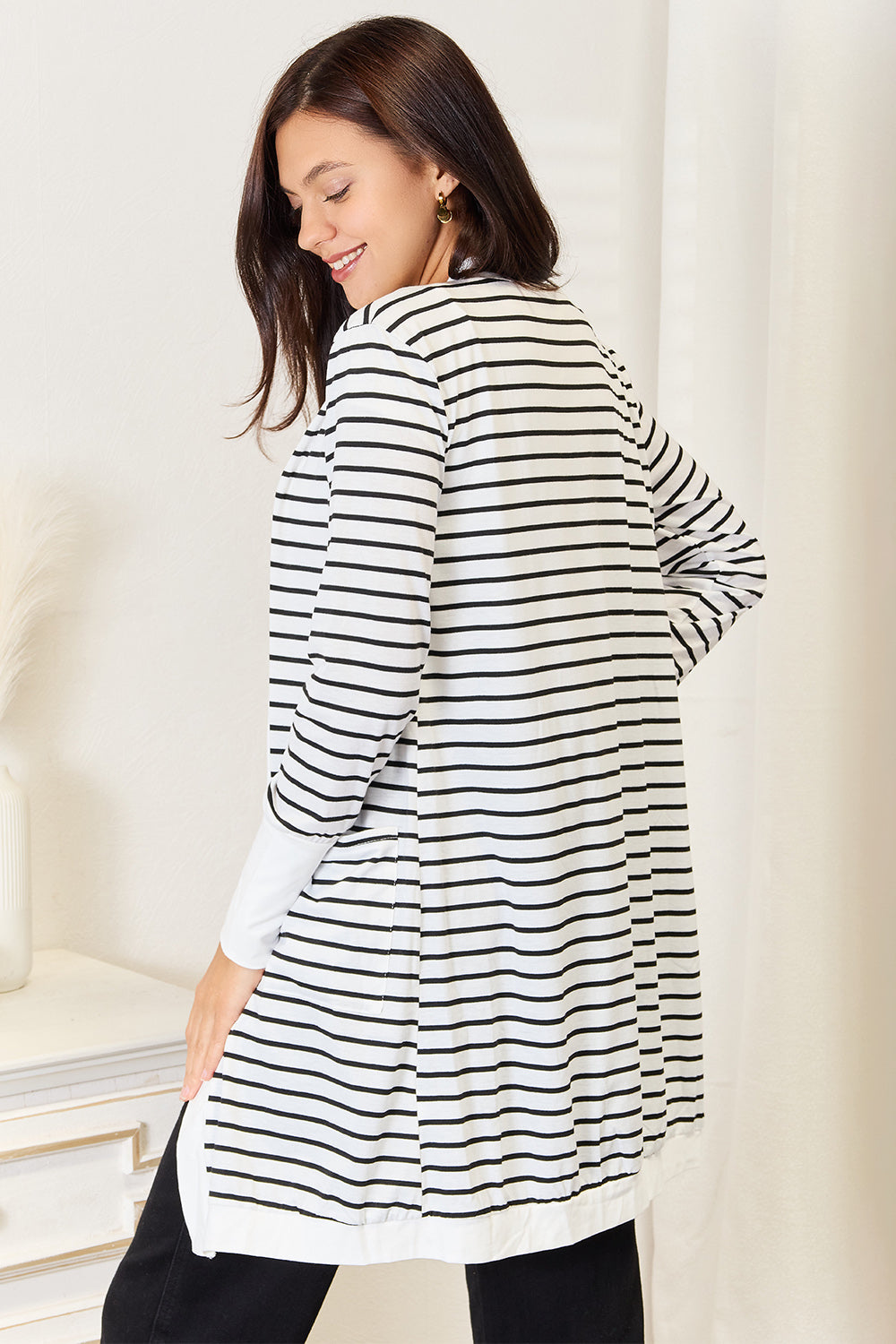 Striped Open Front Zebra Cardigan