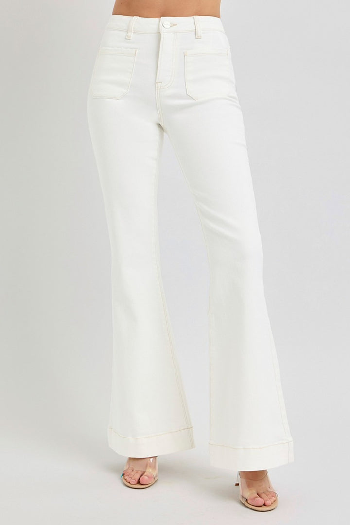 High Rise Flare Jeans In Cream