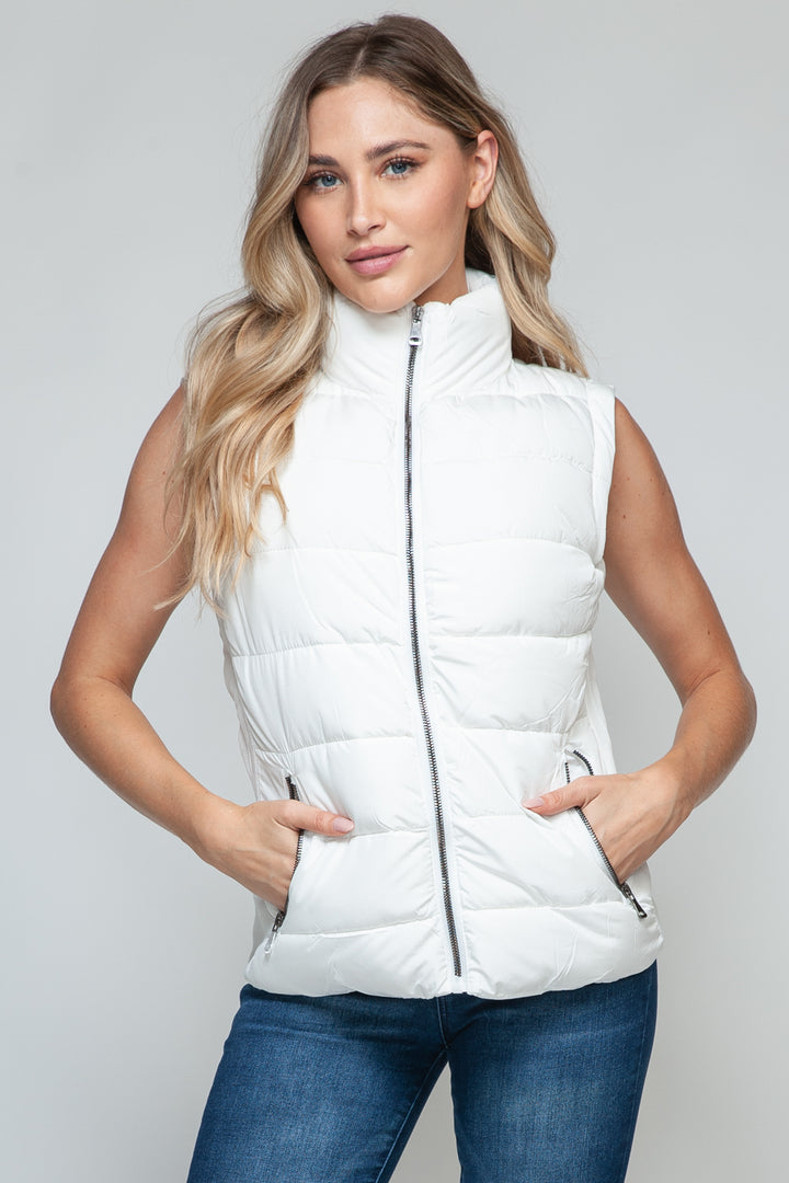 Zip Up Turtleneck Vest In White