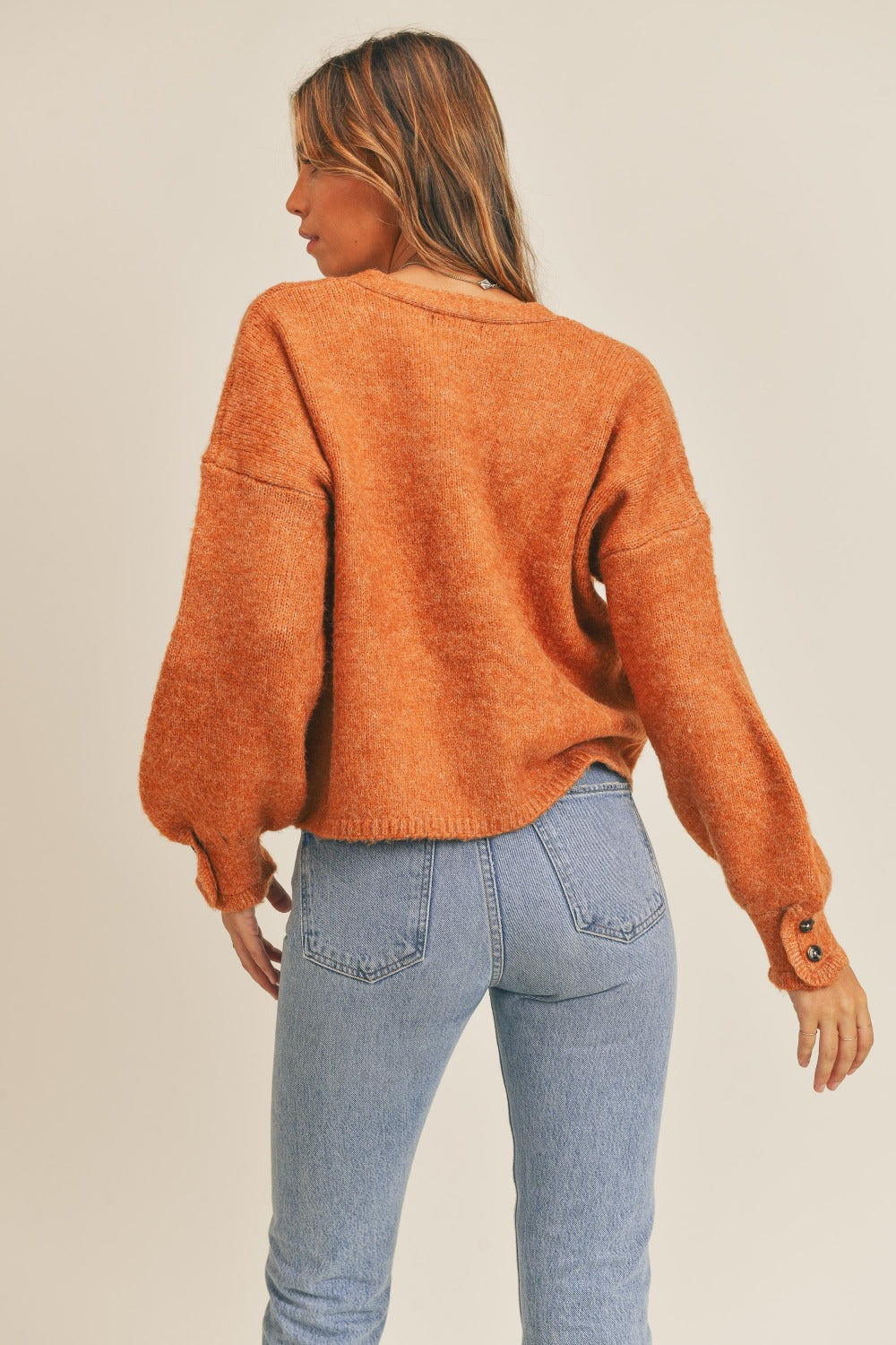 Long Sleeve Button Down Sweater in Rust