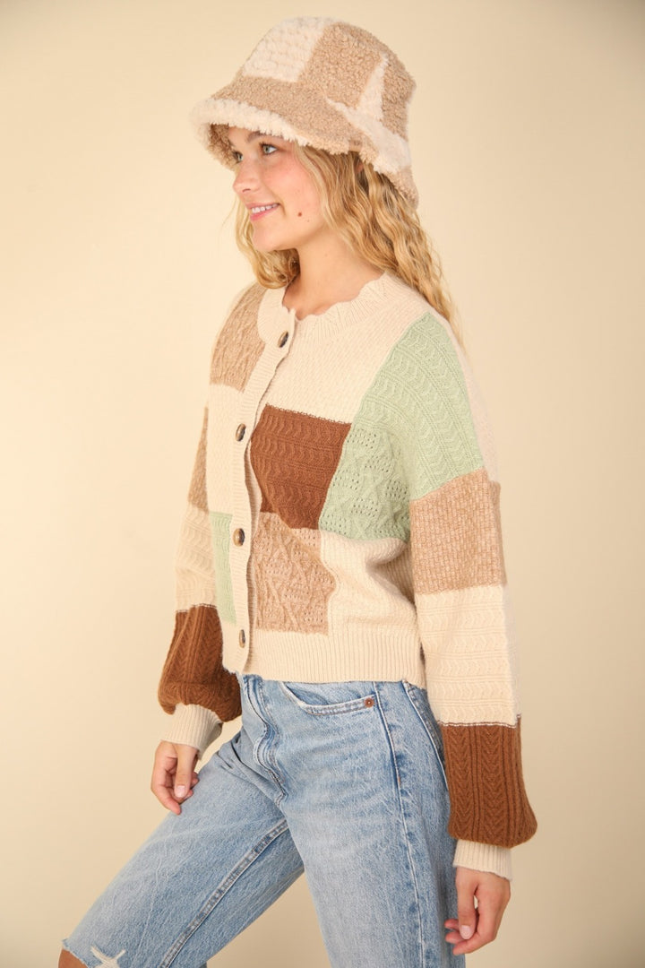 Block Button Down Sweater in Oatmeal