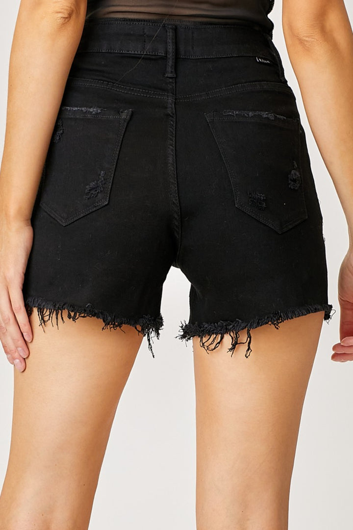 Frayed Hem Detail Denim Shorts in Black