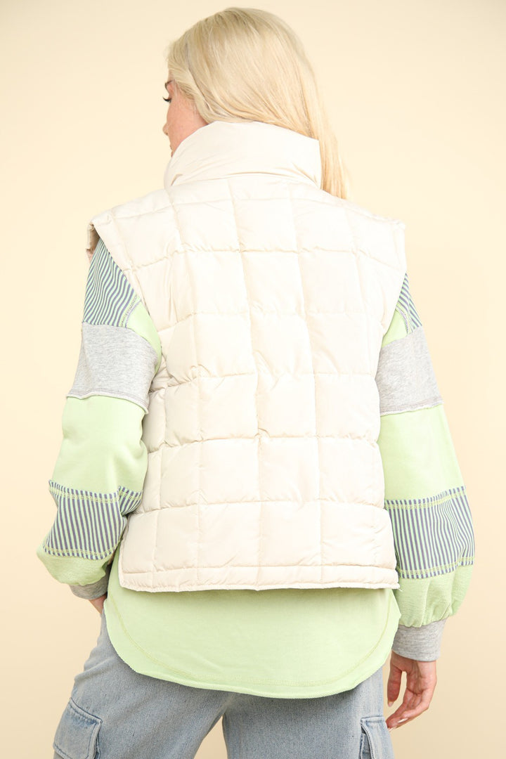 Zip Up Puffer Padded Vest in Ivory