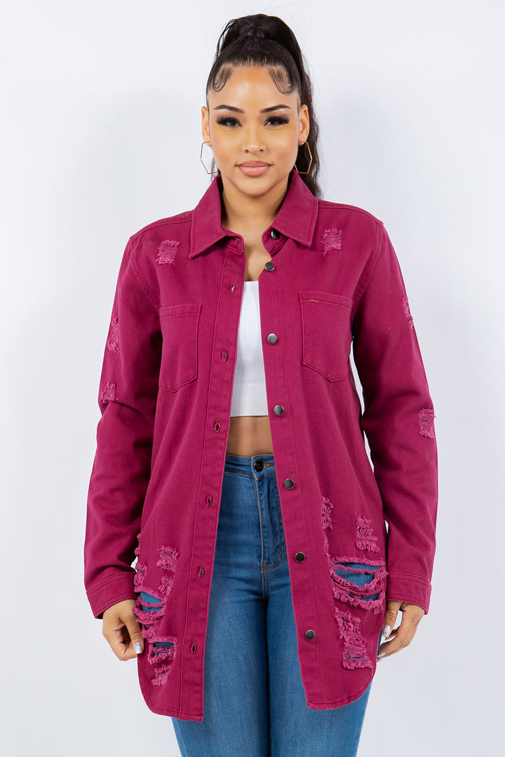 Distressed Denim Jacket In Deep Purple