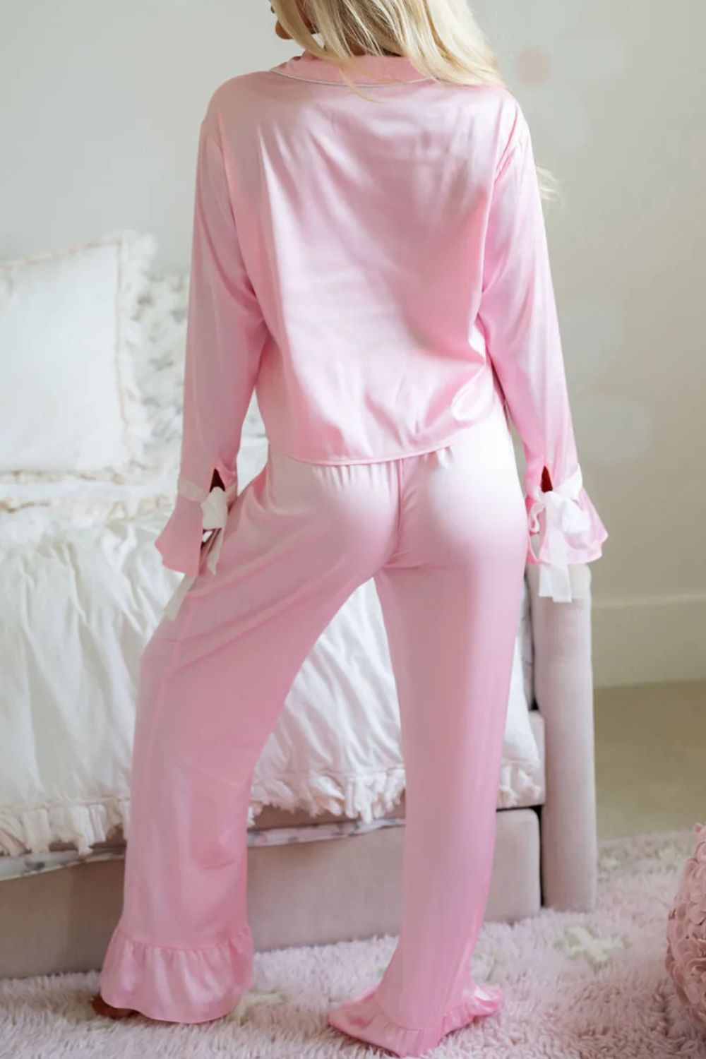 Long Sleeve Top and Pants Lounge Set In Blush Pink