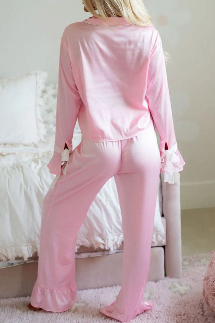 Long Sleeve Top and Pants Lounge Set In Blush Pink