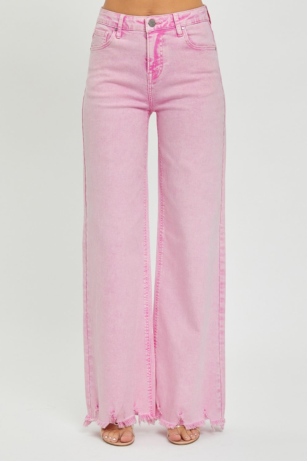 High Rise Wide Leg Jeans In Acid Pink