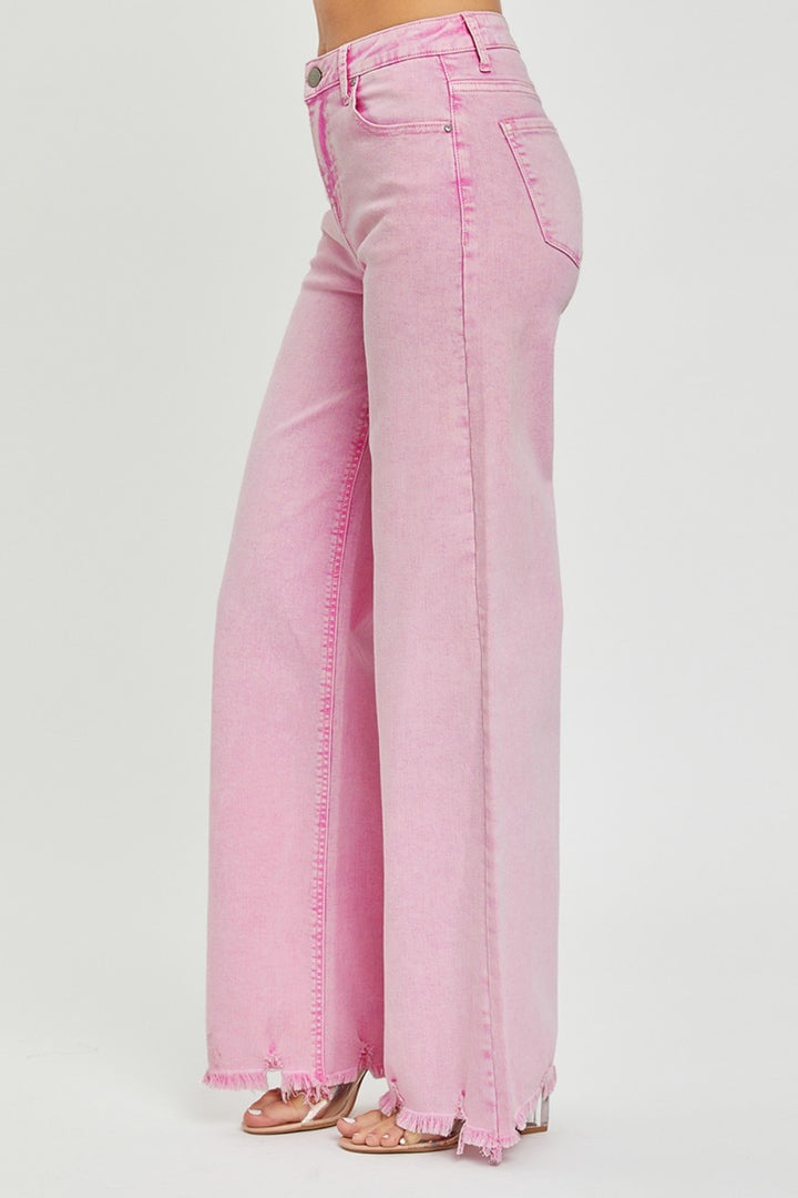 High Rise Wide Leg Jeans In Acid Pink