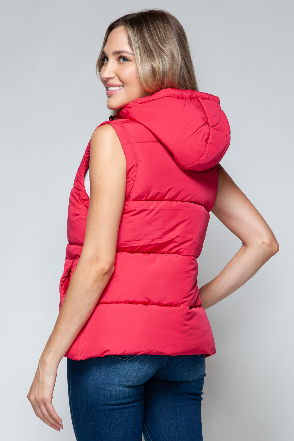 Zip Closure Hooded Vest In Magenta