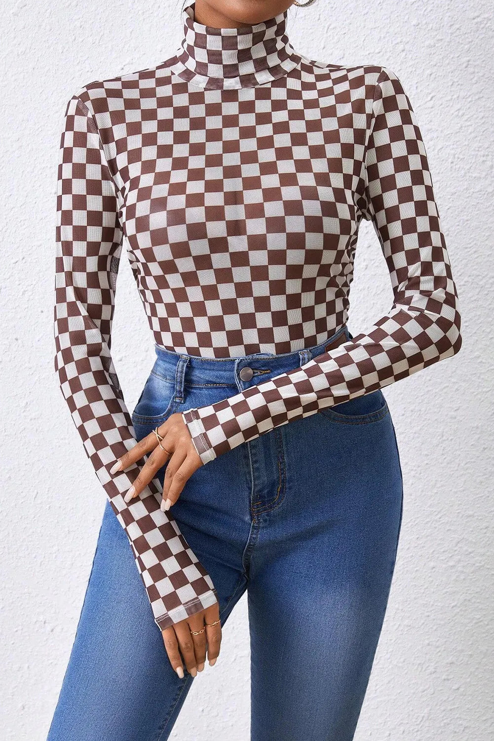 Checkered Turtleneck Bodysuit