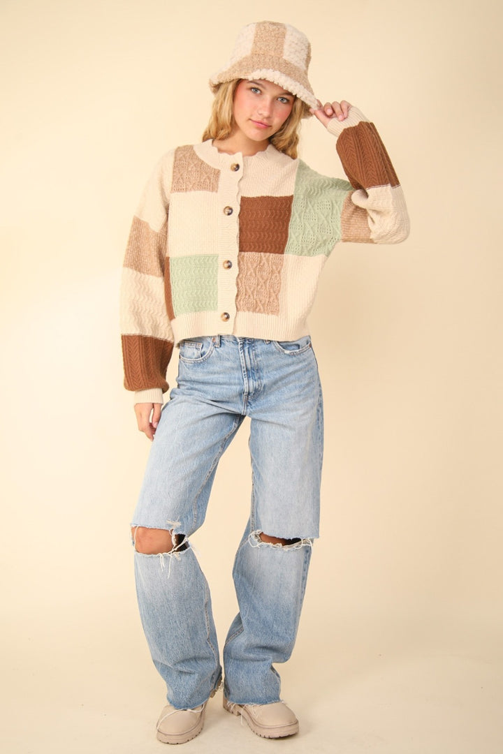 Block Button Down Sweater in Oatmeal