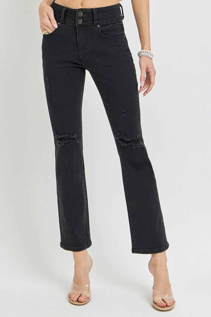 High Rise Ankle Bootcut Jeans in Black