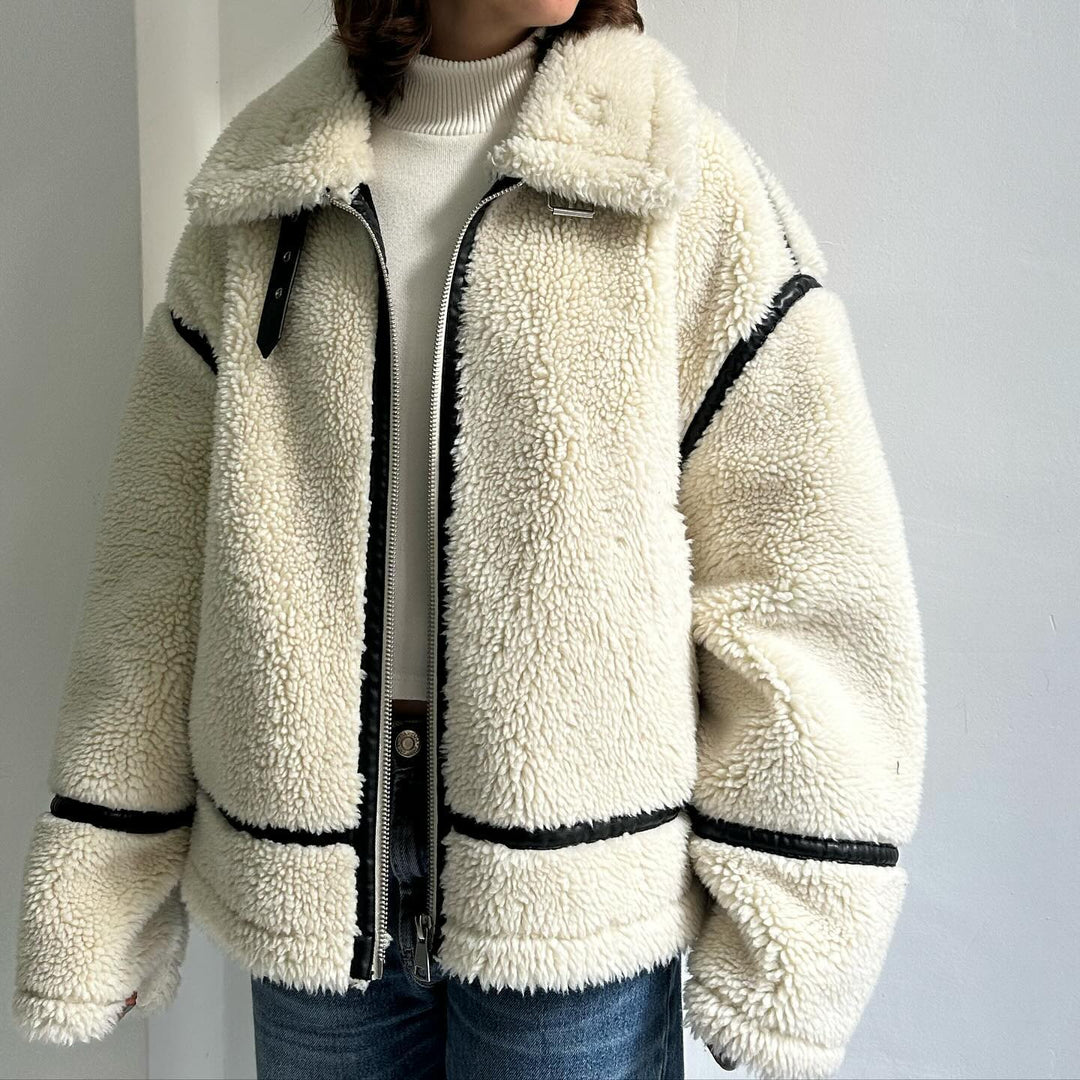 Faux Wool Plush Jacket in Beige