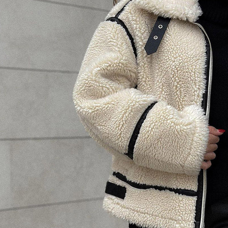 Faux Wool Plush Jacket in Beige