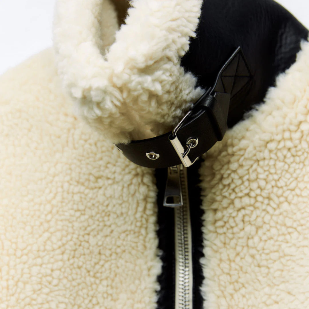 Faux Wool Plush Jacket in Beige