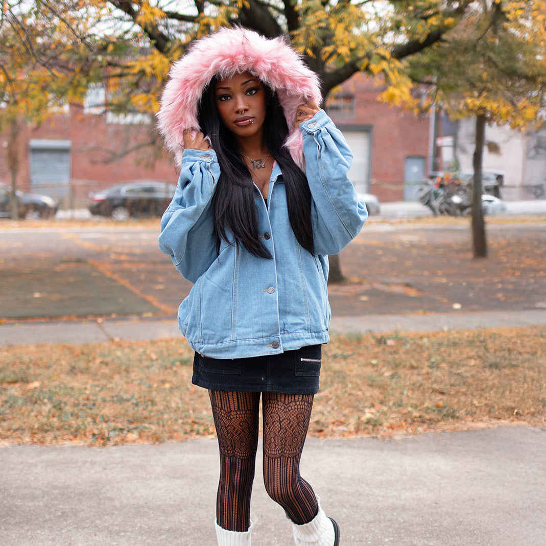 Vintage Faux Fur Velvet Denim Jacket