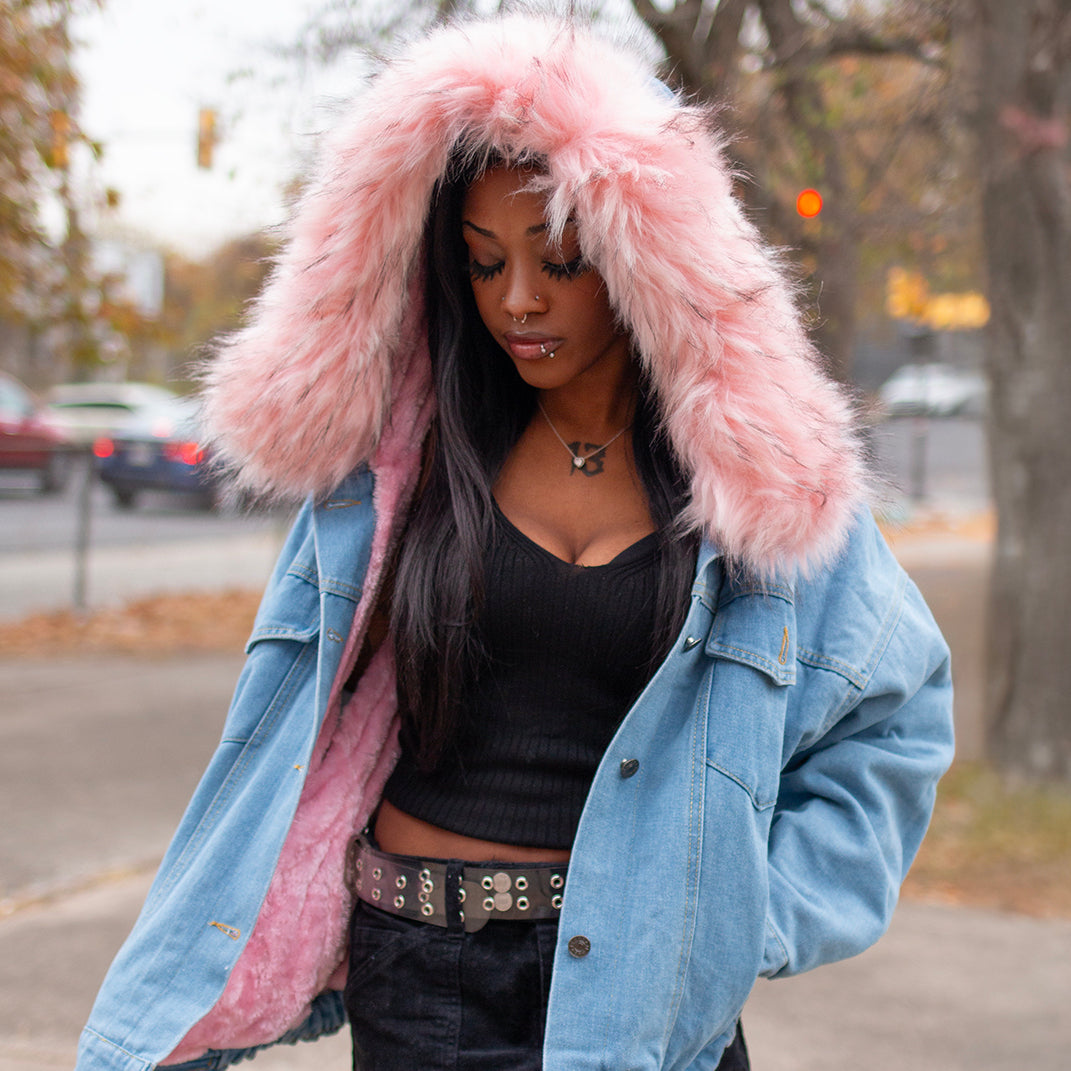 Vintage Faux Fur Velvet Denim Jacket