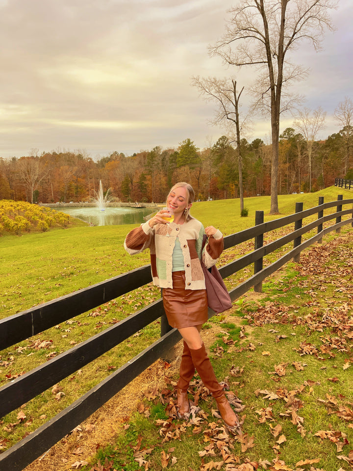 Block Button Down Sweater in Oatmeal