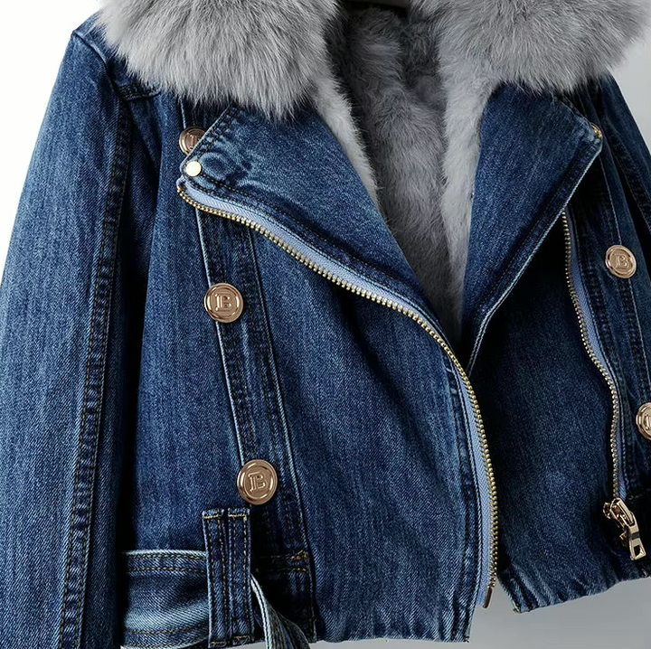 Faux Fur Collar Denim Jacket