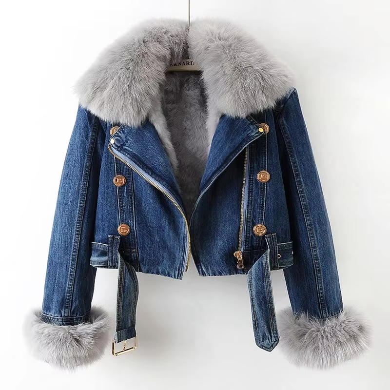 Faux Fur Collar Denim Jacket