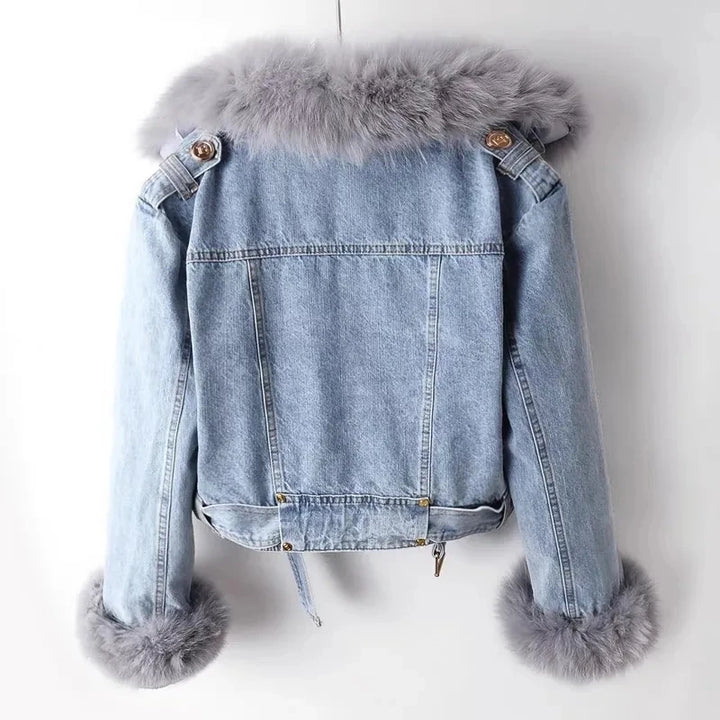 Faux Fur Collar Denim Jacket