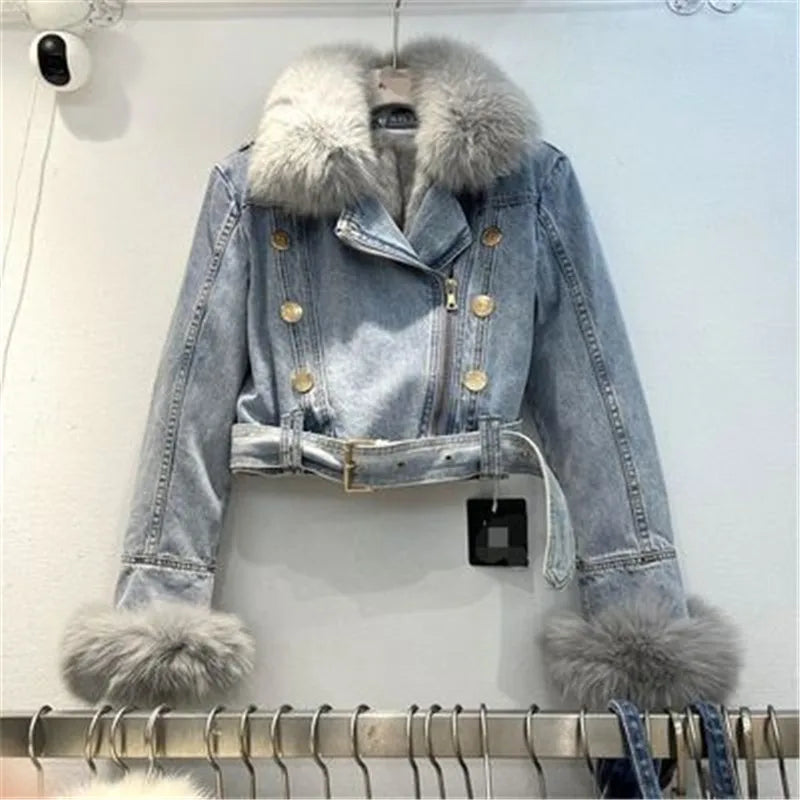 Faux Fur Collar Denim Jacket