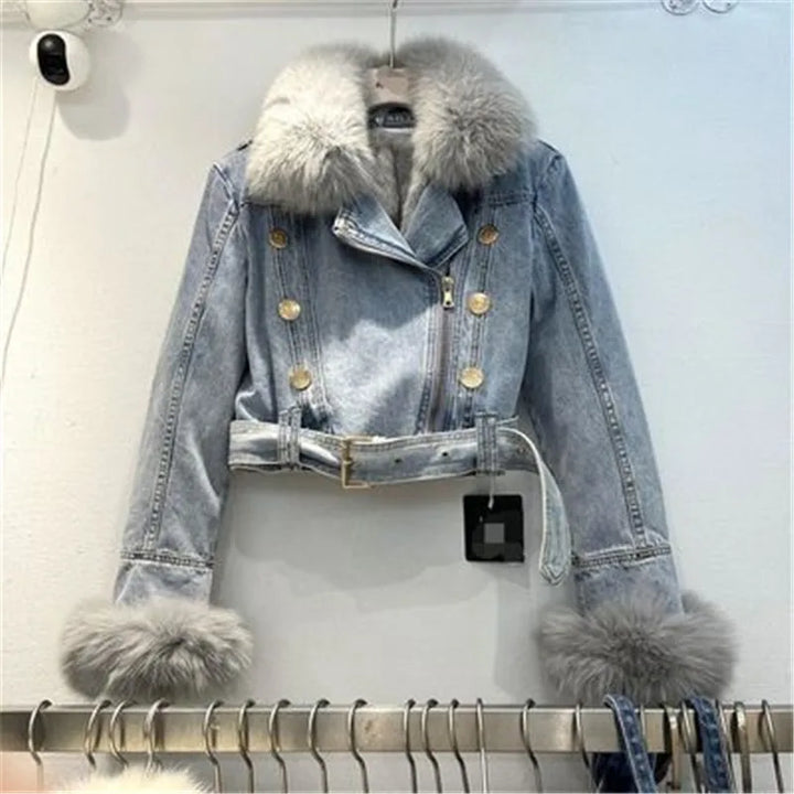 Faux Fur Collar Denim Jacket