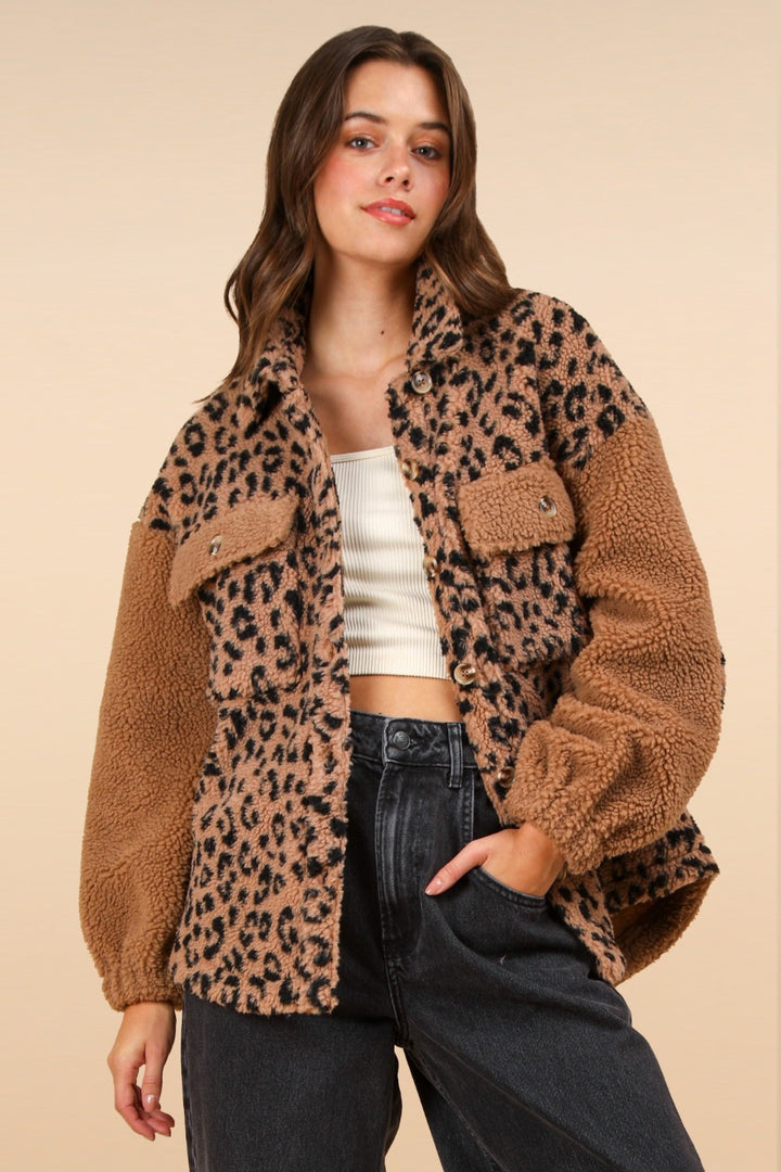 Fuzzy Leopard Button Down Jacket