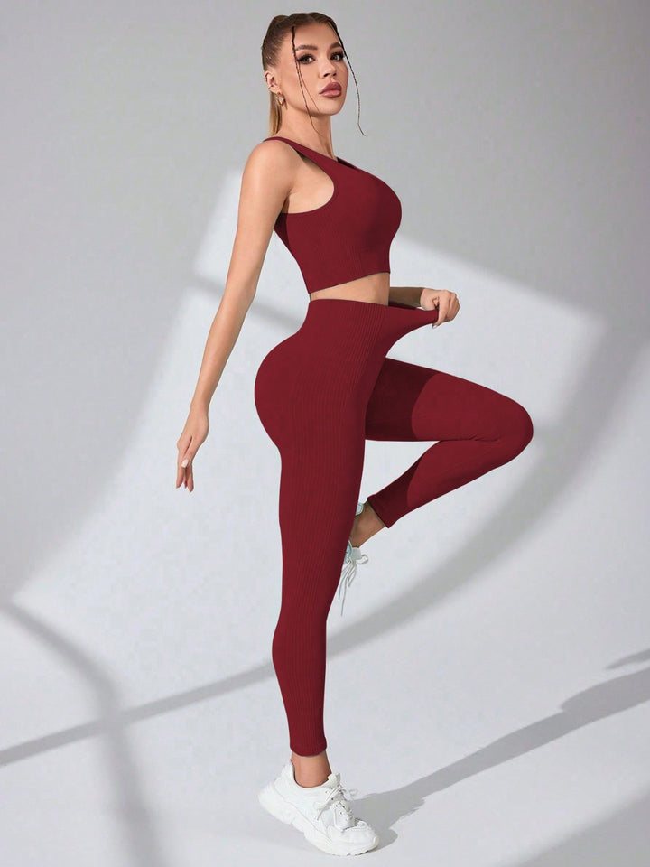 Top and Pants Active Set in Deep Red