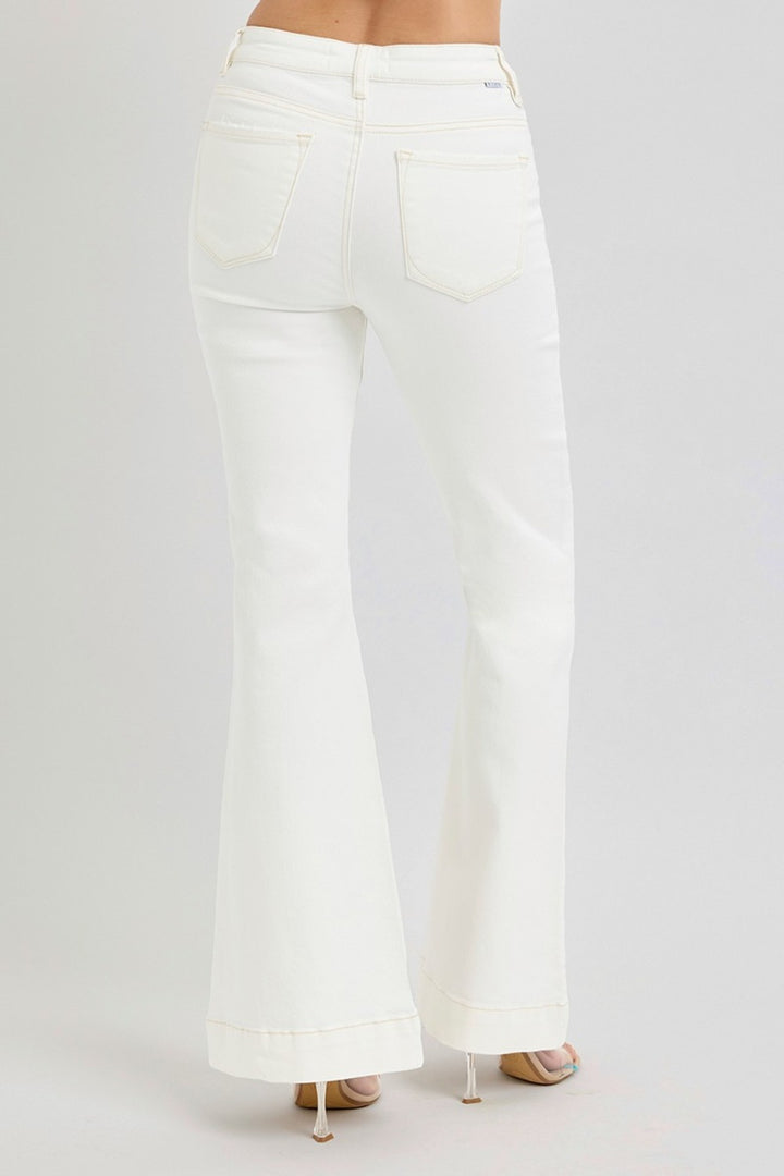 High Rise Flare Jeans In Cream