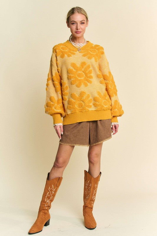 Flower Texture Dropped Shoulder Sweater