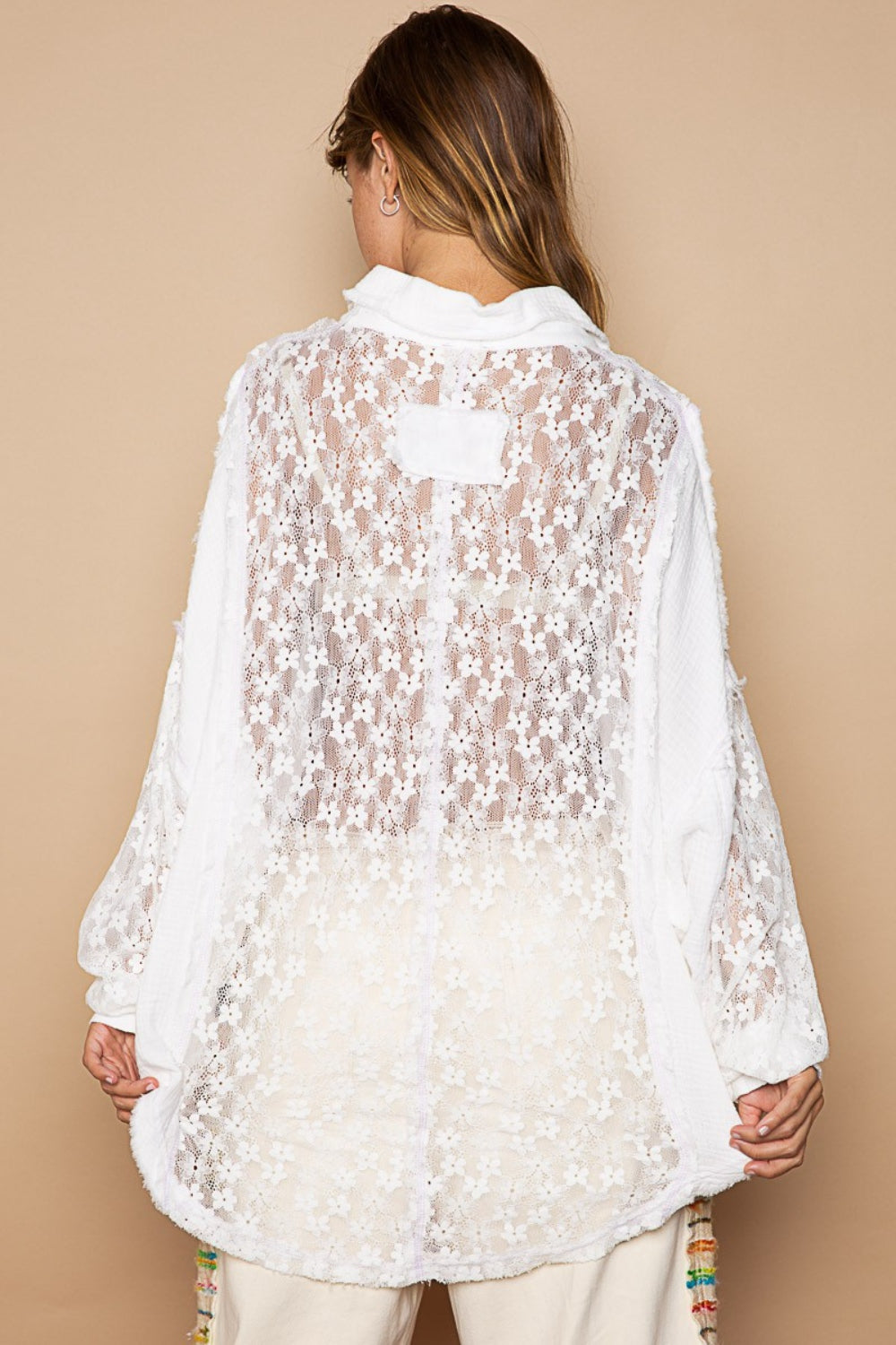 Oversize Lace Button-Down Shirt