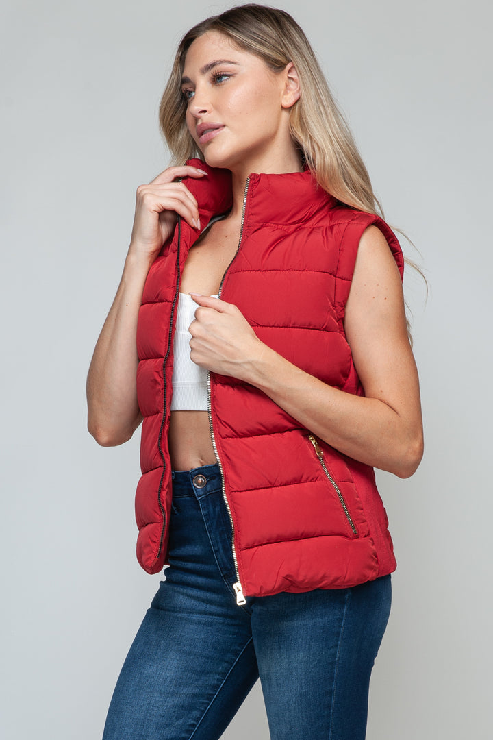 Zip Up Turtleneck Vest In Red