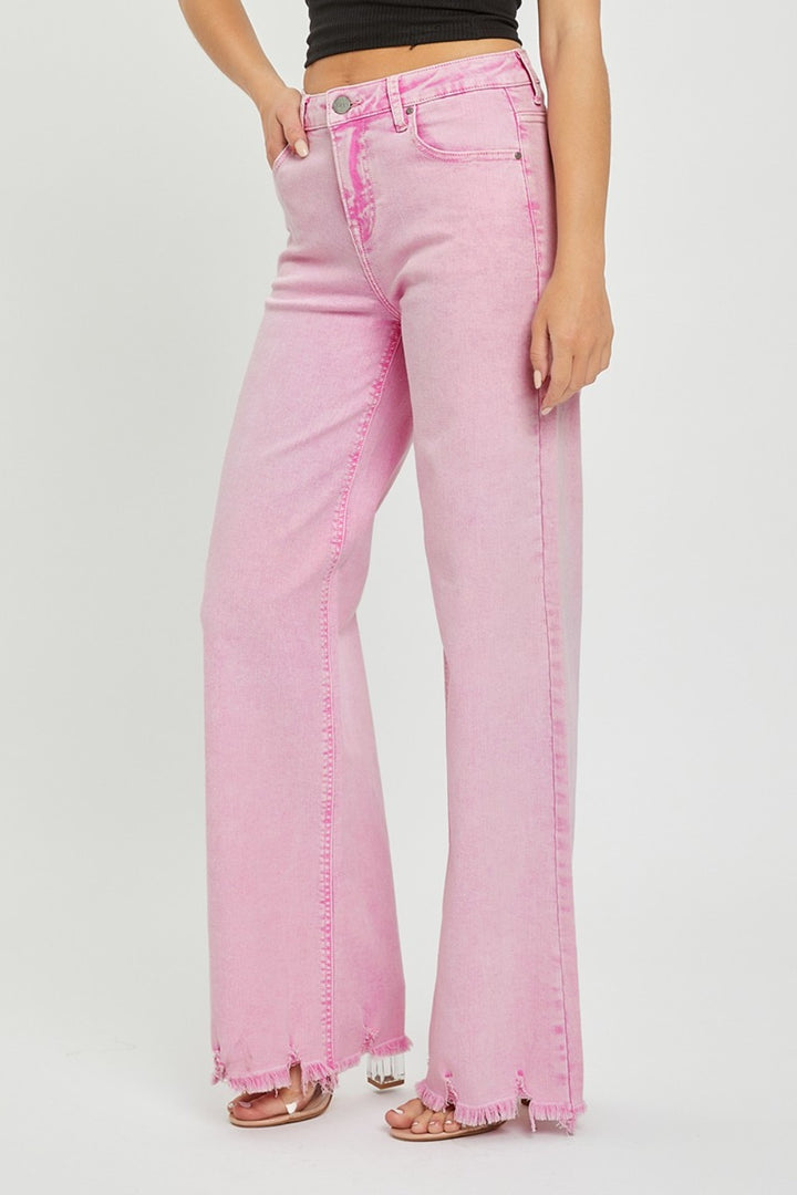 High Rise Wide Leg Jeans In Acid Pink