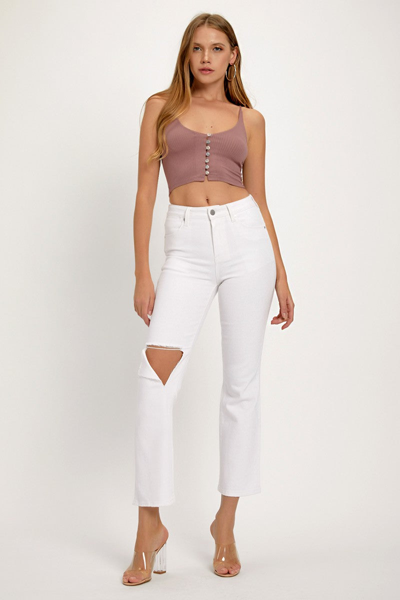 Distressed Cropped Straight Jeans In White