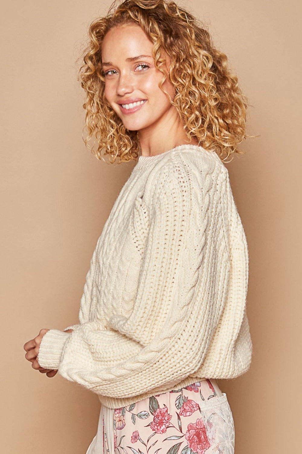 Cable Knit Cutout Sweater In Cream