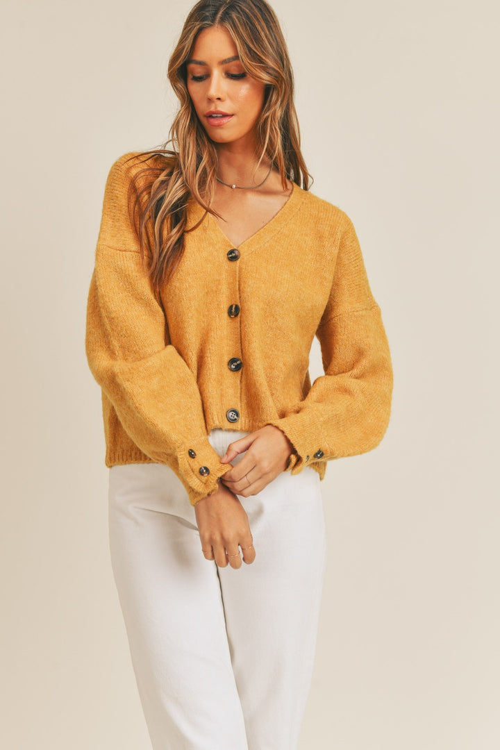 Long Sleeve Button Down Sweater in Mustard